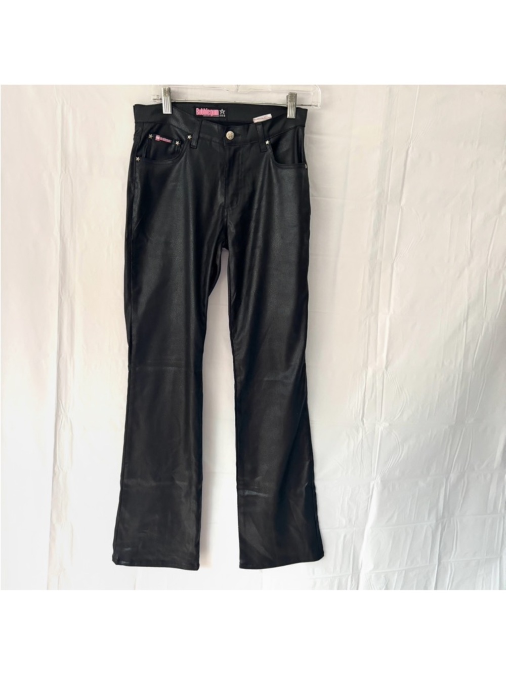 VTG Bubblegum Black Vegan Leather Flare Jeans SZ S 29 inches - Picture 11 of 14